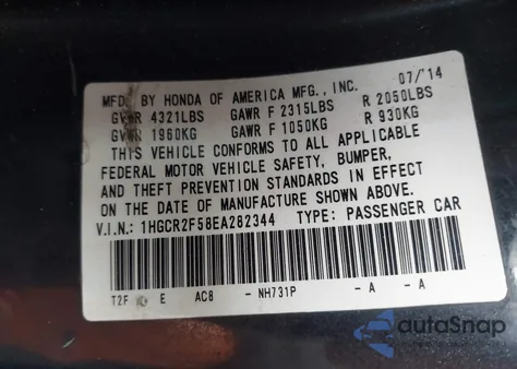 2014 Honda Accord Sport z USA, uszkodzony, nr VIN 1HGCR2F58EA282344